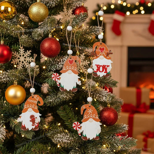 Ensemble de pendentifs en bois pour Noël 2025, décorations de Noël pour sapin en forme de bonhomme en pain d'épice et de gnome, cadeaux pour le Nouvel An, ensemble de pendentifs décoratifs, coffrets cadeaux
