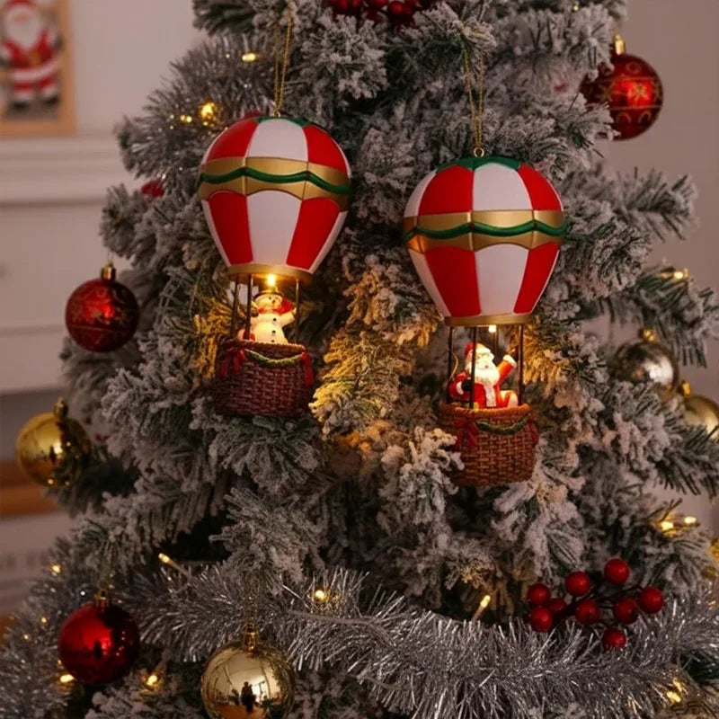 Bonhomme de neige en montgolfière, décorations de Noël pour la maison, cadeaux de Noël pour enfants, décorations pour le sapin de Noël, ornements lumineux, Père Noël