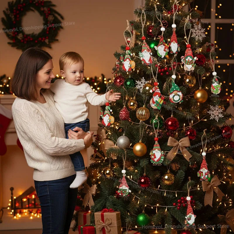 Ensemble de pendentifs en bois pour Noël 2025, décorations de Noël pour sapin en forme de bonhomme en pain d'épice et de gnome, cadeaux pour le Nouvel An, ensemble de pendentifs décoratifs, coffrets cadeaux
