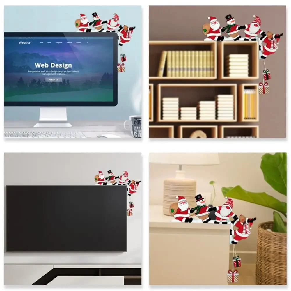 Décoration de Noël en bois pour coin de porte, décoration de Noël pour cadre de porte, panneau décoratif avec bonhomme de neige et renne, décoration de fête en bois pour la maison