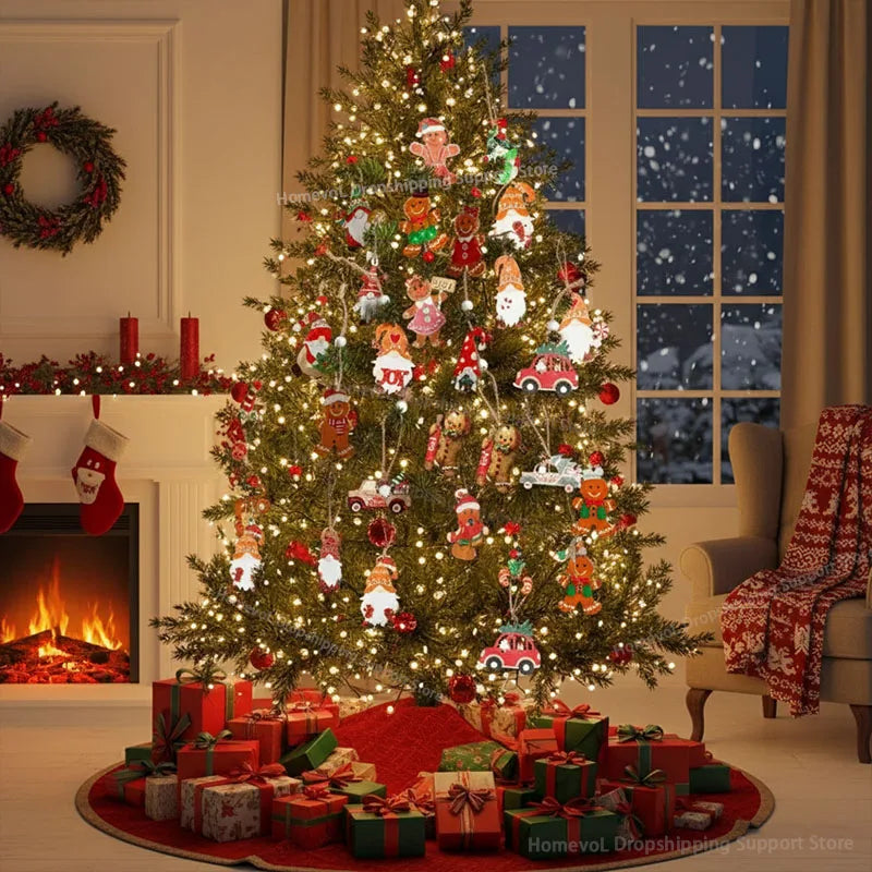 Ensemble de pendentifs en bois pour Noël 2025, décorations de Noël pour sapin en forme de bonhomme en pain d'épice et de gnome, cadeaux pour le Nouvel An, ensemble de pendentifs décoratifs, coffrets cadeaux