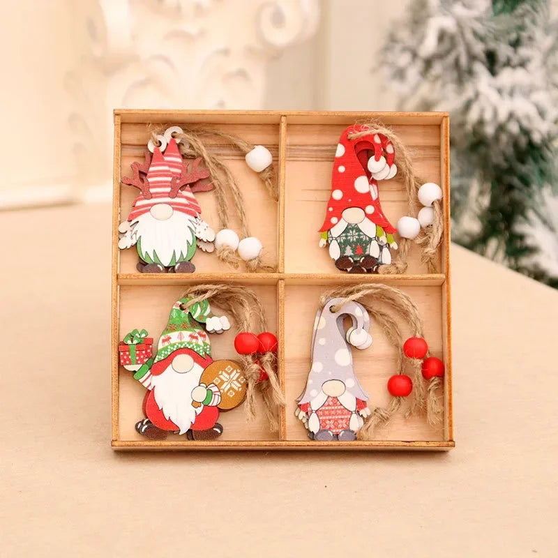 Ensemble de pendentifs en bois pour Noël 2025, décorations de Noël pour sapin en forme de bonhomme en pain d'épice et de gnome, cadeaux pour le Nouvel An, ensemble de pendentifs décoratifs, coffrets cadeaux