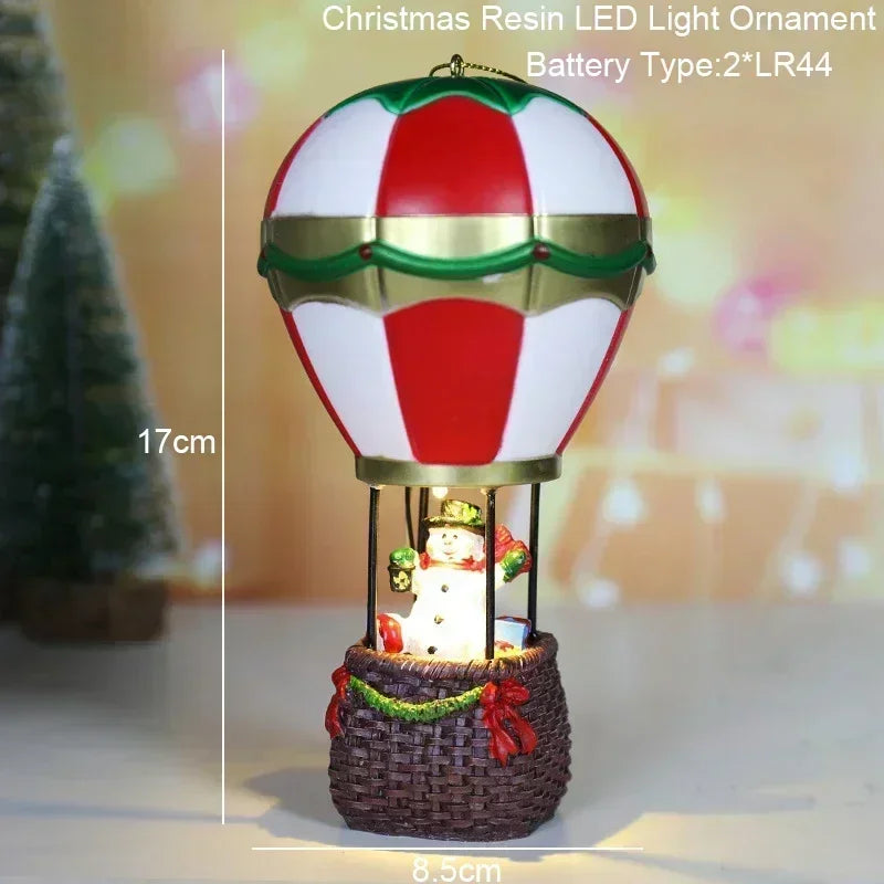 Bonhomme de neige en montgolfière, décorations de Noël pour la maison, cadeaux de Noël pour enfants, décorations pour le sapin de Noël, ornements lumineux, Père Noël