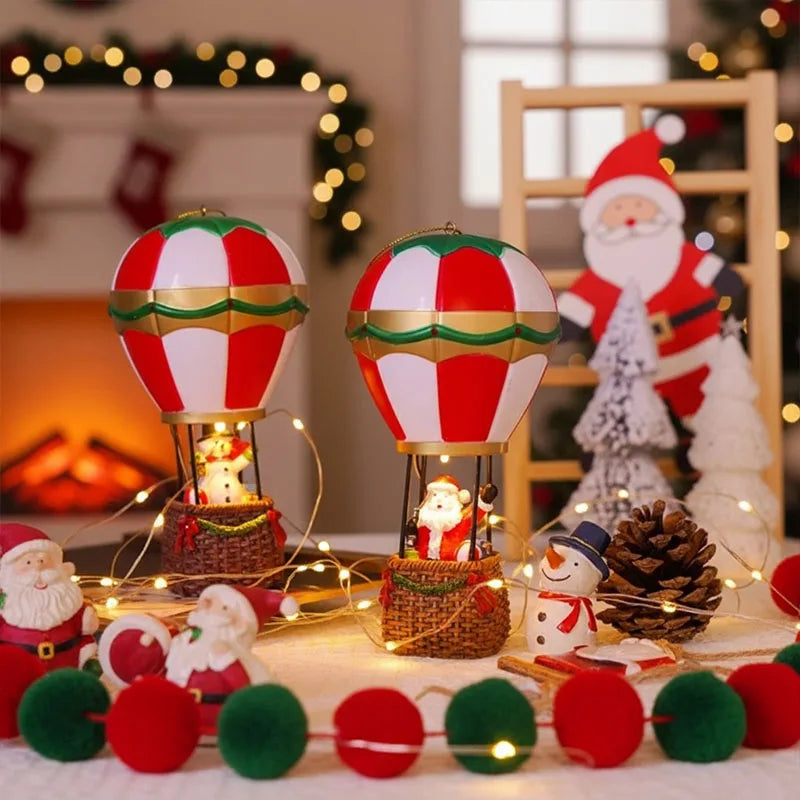 Bonhomme de neige en montgolfière, décorations de Noël pour la maison, cadeaux de Noël pour enfants, décorations pour le sapin de Noël, ornements lumineux, Père Noël