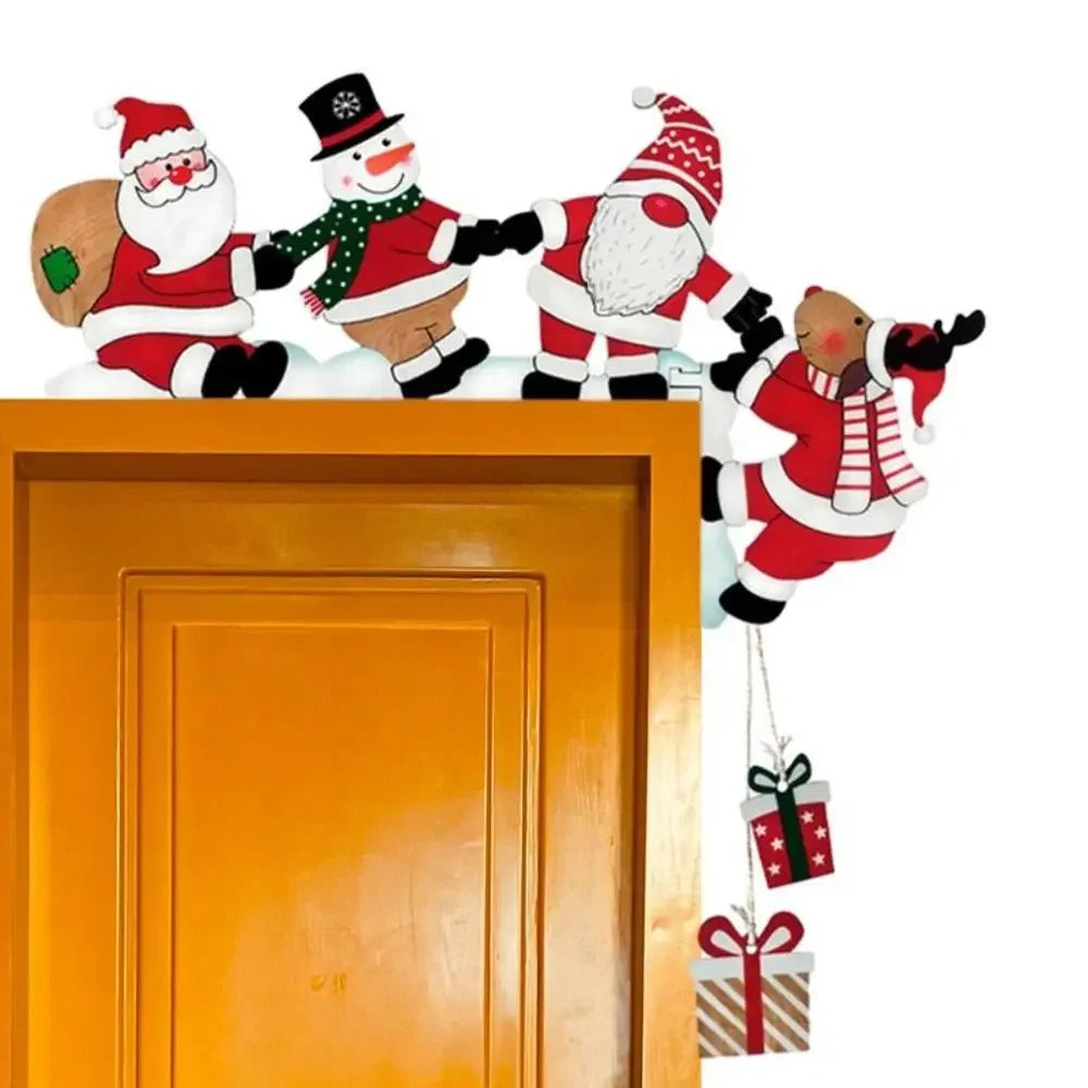 Décoration de Noël en bois pour coin de porte, décoration de Noël pour cadre de porte, panneau décoratif avec bonhomme de neige et renne, décoration de fête en bois pour la maison