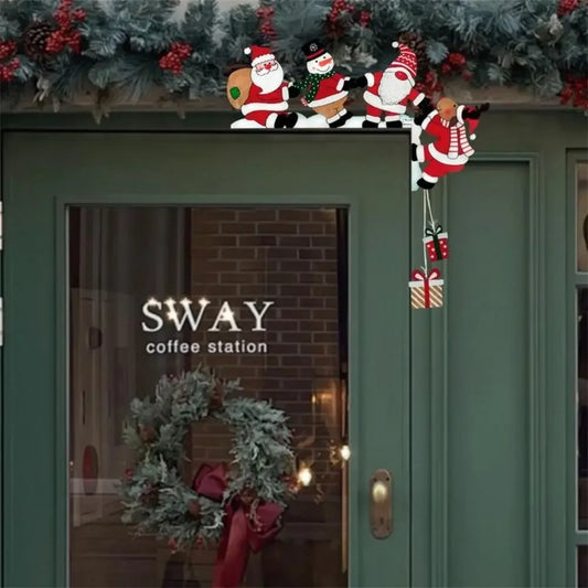 Décoration de Noël en bois pour coin de porte, décoration de Noël pour cadre de porte, panneau décoratif avec bonhomme de neige et renne, décoration de fête en bois pour la maison
