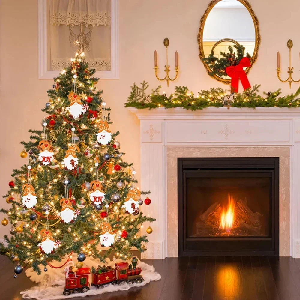 Ensemble de pendentifs en bois pour Noël 2025, décorations de Noël pour sapin en forme de bonhomme en pain d'épice et de gnome, cadeaux pour le Nouvel An, ensemble de pendentifs décoratifs, coffrets cadeaux